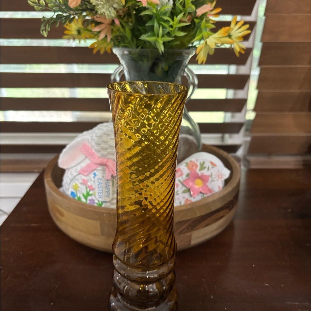 Amber Twisted Glass Bud Vase